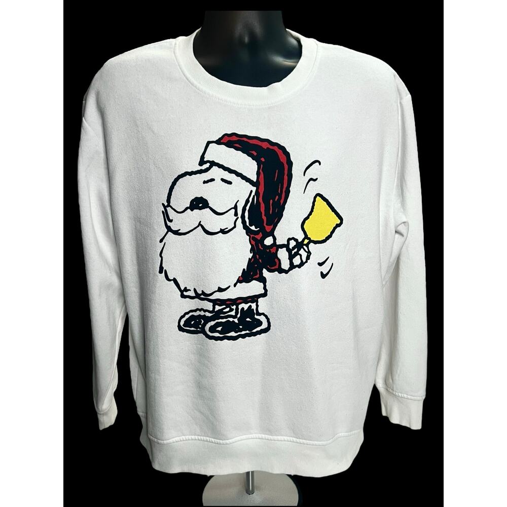 Peanuts Snoopy Santa Claus Christmas Sweatshirt - White Holiday Crewneck - Large